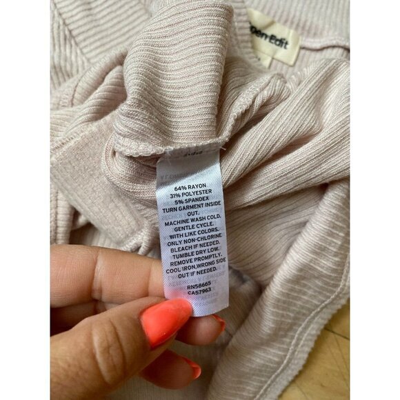 OPEN Edit BNWOT women ribbed soft beige cardigan sweater sz medium - Picture 7 of 7
